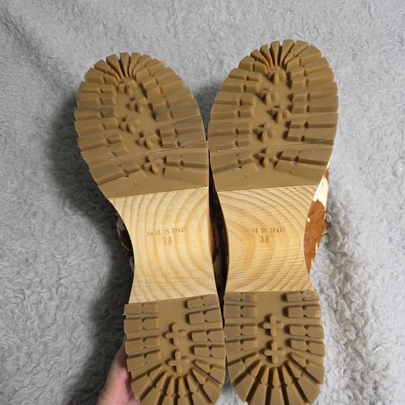 Free People Corbin Hair On Clog Cow Print Wooden Platform Mules EU 38 US 7 NEW - Picture 7 of 9